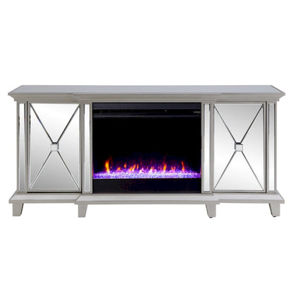 SEI Furniture Mirrored Media TV Stand with Color Changing Fireplace Insert for TV's up to 62