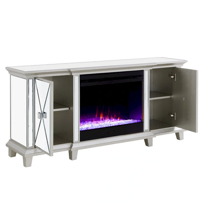 SEI Furniture Mirrored Media TV Stand with Color Changing Fireplace Insert for TV's up to 62