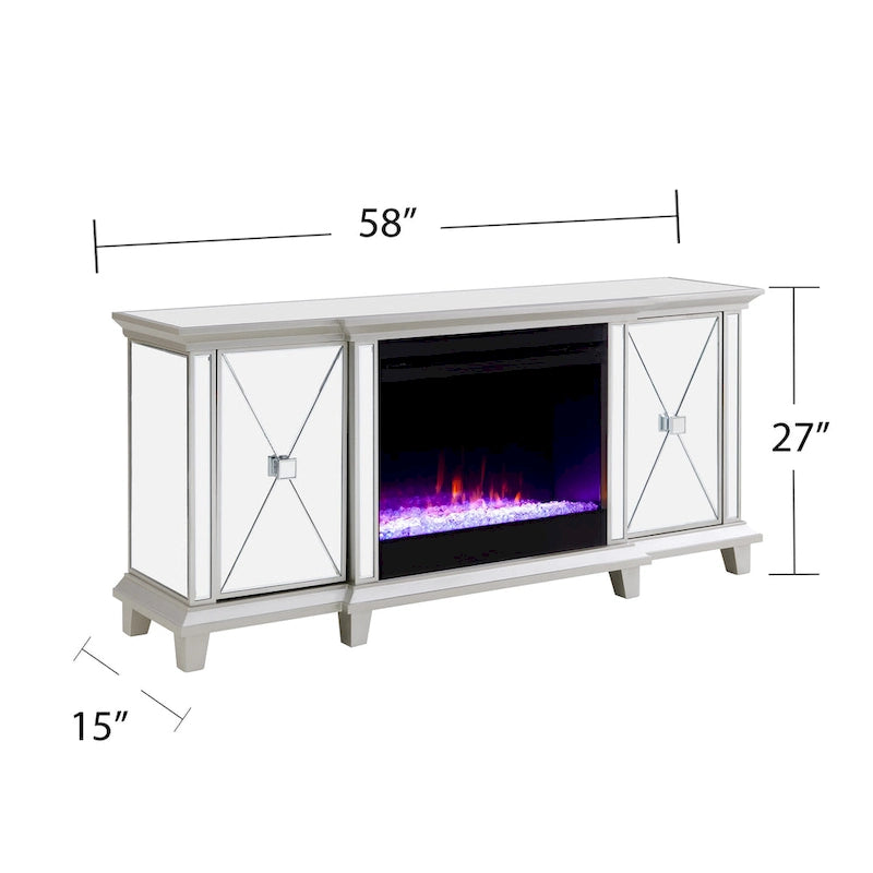 SEI Furniture Mirrored Media TV Stand with Color Changing Fireplace Insert for TV's up to 62