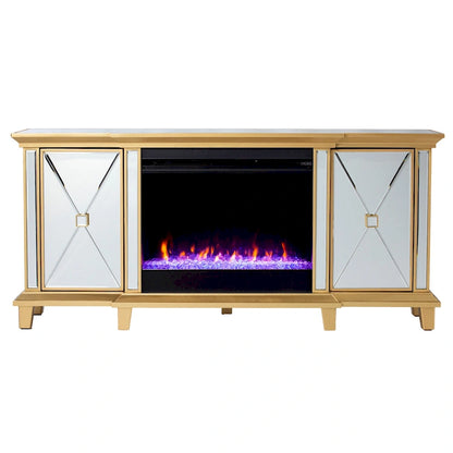 SEI Furniture Mirrored Media TV Stand with Color Changing Fireplace Insert for TV's up to 62