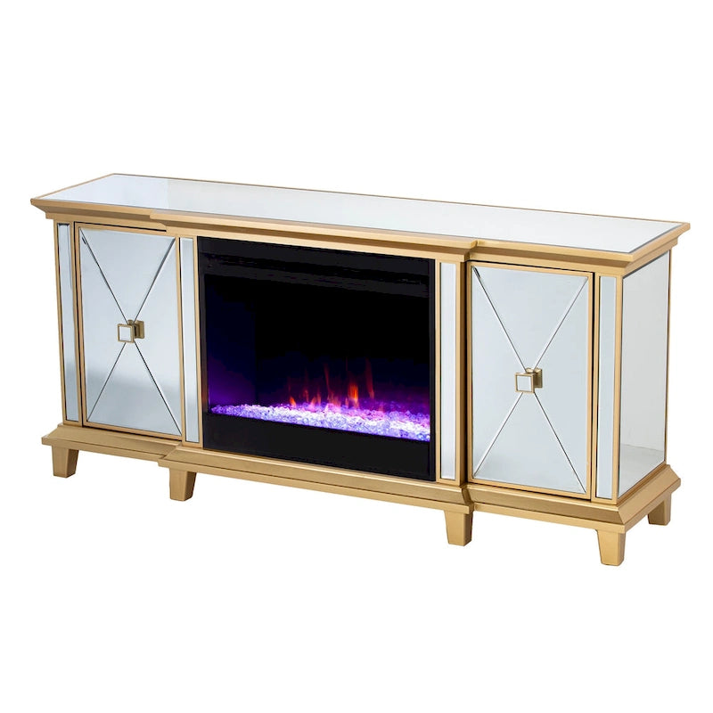 SEI Furniture Mirrored Media TV Stand with Color Changing Fireplace Insert for TV's up to 62