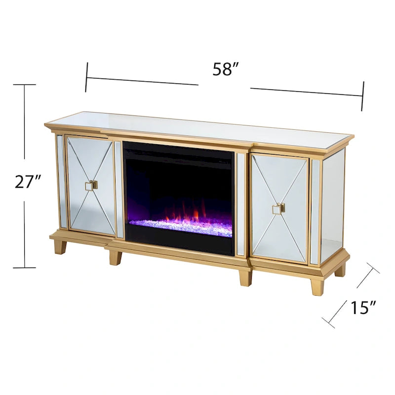 SEI Furniture Mirrored Media TV Stand with Color Changing Fireplace Insert for TV's up to 62