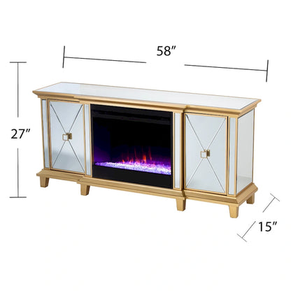 SEI Furniture Mirrored Media TV Stand with Color Changing Fireplace Insert for TV's up to 62