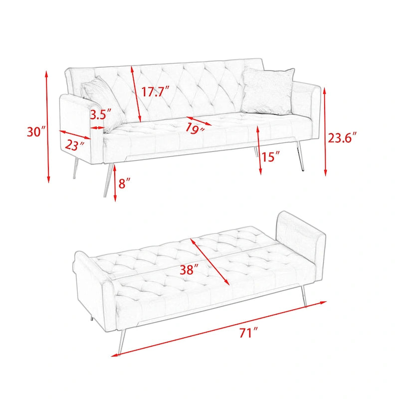 Upholstered Convertible Double Folding Sofa Bed - 19.00 x 71.00 x 30.00