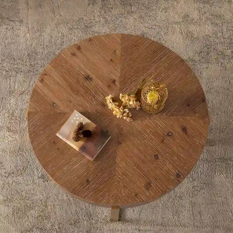 Modern Retro Splicing Round Coffee Table with Cross Legs