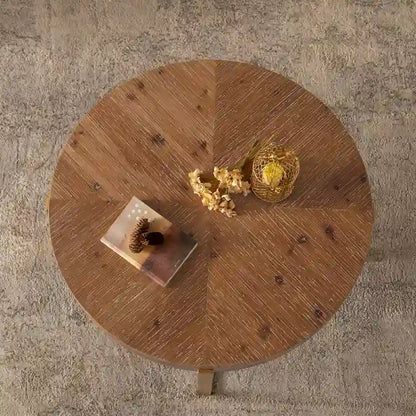 Modern Retro Splicing Round Coffee Table with Cross Legs