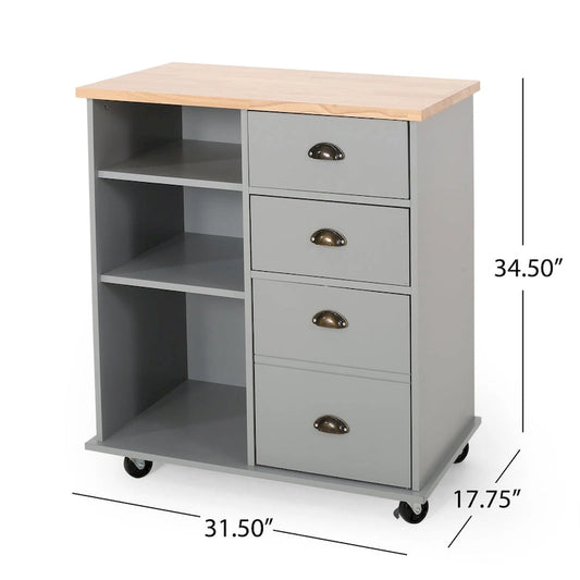 Provence Contemporary Kitchen Cart with Wheels by Christopher Knight Home - 31.50 W x 17.75 D x 34.50 H