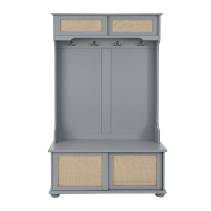 Hall Tree Entryway Bench with Rattan Door and Shoe Cabinets