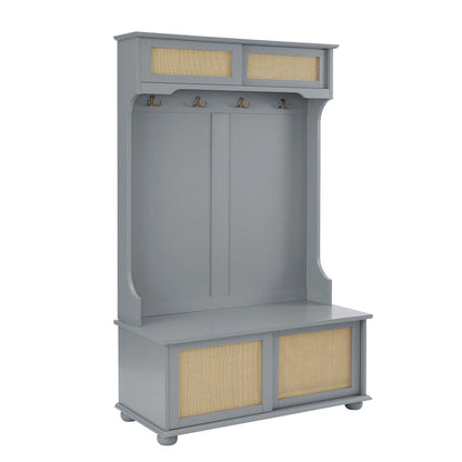 Hall Tree Entryway Bench with Rattan Door and Shoe Cabinets