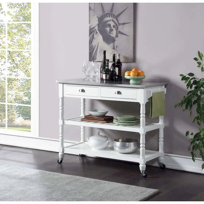 Convenience Concepts French Country 3 Tier Stainless Steel Kitchen Cart with Drawers