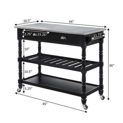 Convenience Concepts French Country 3 Tier Stainless Steel Kitchen Cart with Drawers