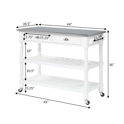 Convenience Concepts French Country 3 Tier Stainless Steel Kitchen Cart with Drawers