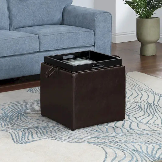 Convenience Concepts Designs4Comfort Park Avenue Single Ottoman with Stool and Reversible Tray