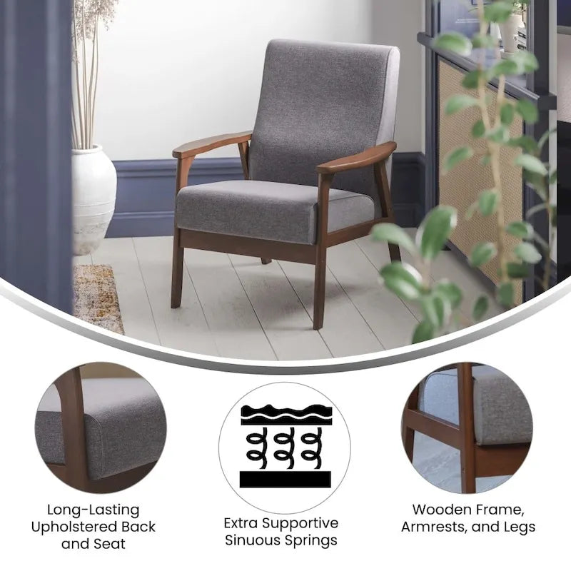 Mid-Century Modern Arm Chair with Wooden Frame and Arms