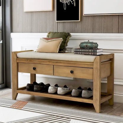 Merax Multipurpose Storage Bench Shoe Rack with Cushioned Seat and Drawers