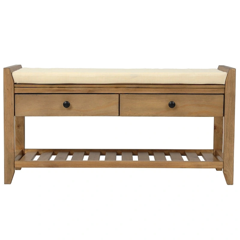 Merax Multipurpose Storage Bench Shoe Rack with Cushioned Seat and Drawers