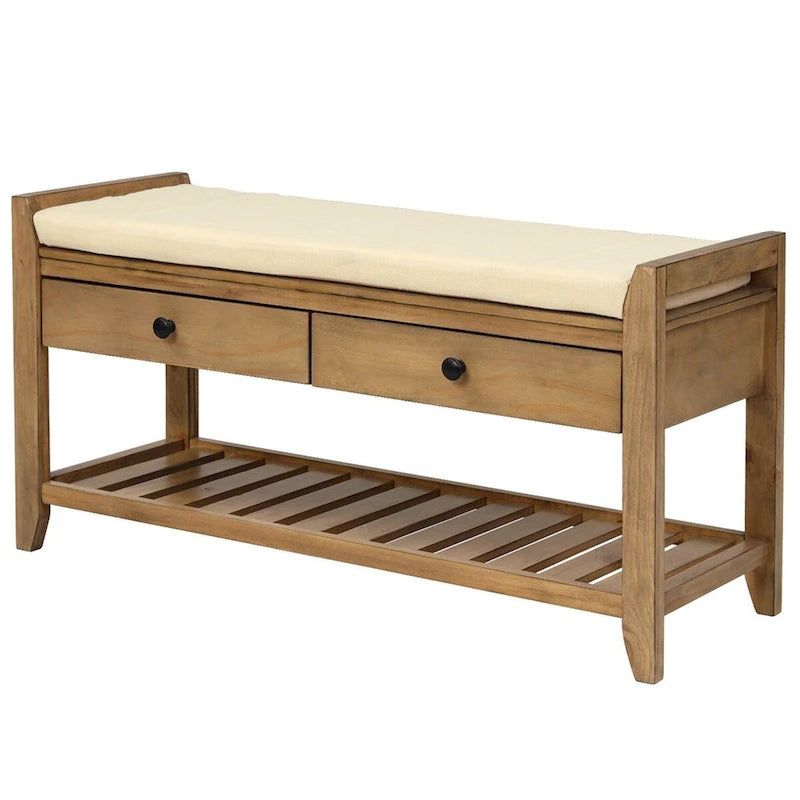 Merax Multipurpose Storage Bench Shoe Rack with Cushioned Seat and Drawers