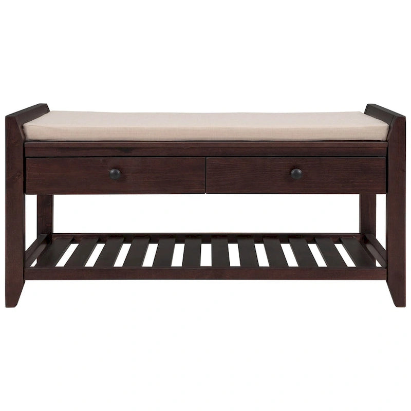 Merax Multipurpose Storage Bench Shoe Rack with Cushioned Seat and Drawers
