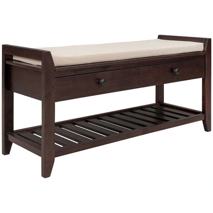 Merax Multipurpose Storage Bench Shoe Rack with Cushioned Seat and Drawers