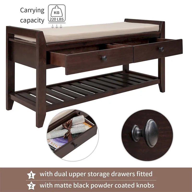 Merax Multipurpose Storage Bench Shoe Rack with Cushioned Seat and Drawers