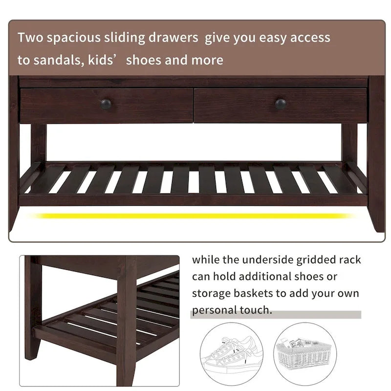 Merax Multipurpose Storage Bench Shoe Rack with Cushioned Seat and Drawers