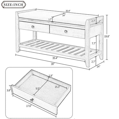 Merax Multipurpose Storage Bench Shoe Rack with Cushioned Seat and Drawers