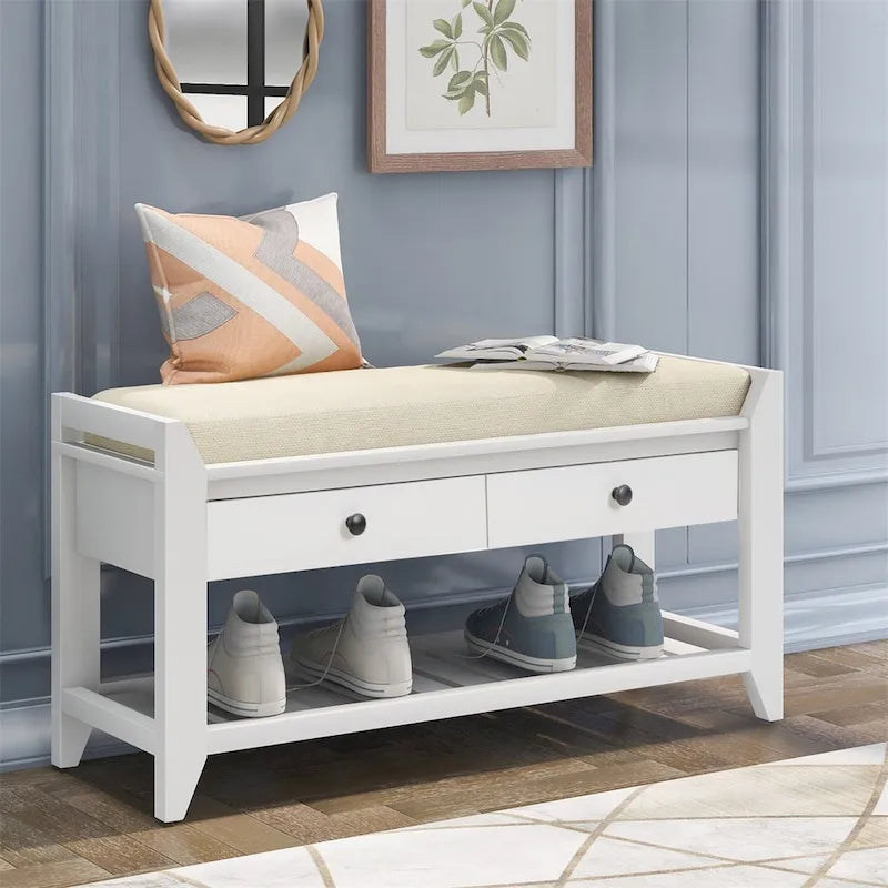 Merax Multipurpose Storage Bench Shoe Rack with Cushioned Seat and Drawers