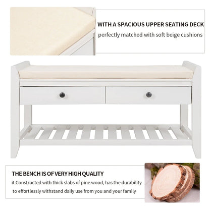 Merax Multipurpose Storage Bench Shoe Rack with Cushioned Seat and Drawers