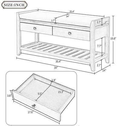 Merax Multipurpose Storage Bench Shoe Rack with Cushioned Seat and Drawers