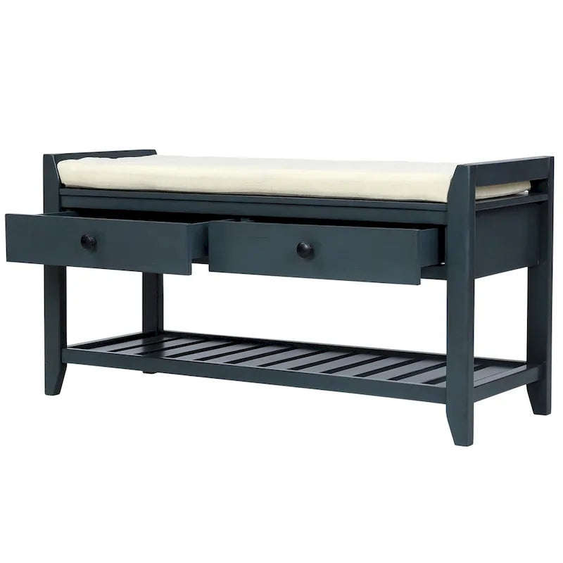 Merax Multipurpose Storage Bench Shoe Rack with Cushioned Seat and Drawers