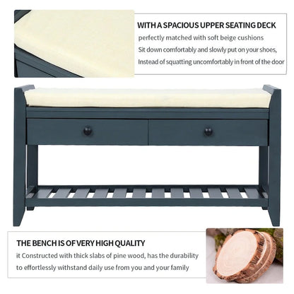 Merax Multipurpose Storage Bench Shoe Rack with Cushioned Seat and Drawers