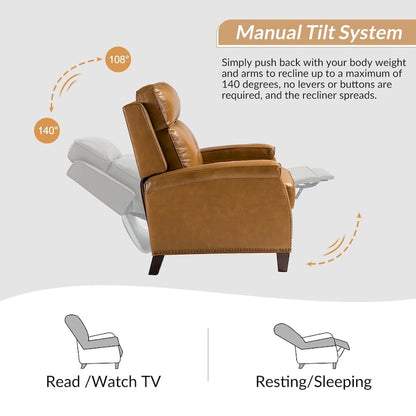 Gaspar Mid-Century Modern Genuine Leather Pushback Recliner with Wood legs Set of 2 by HULALA HOME