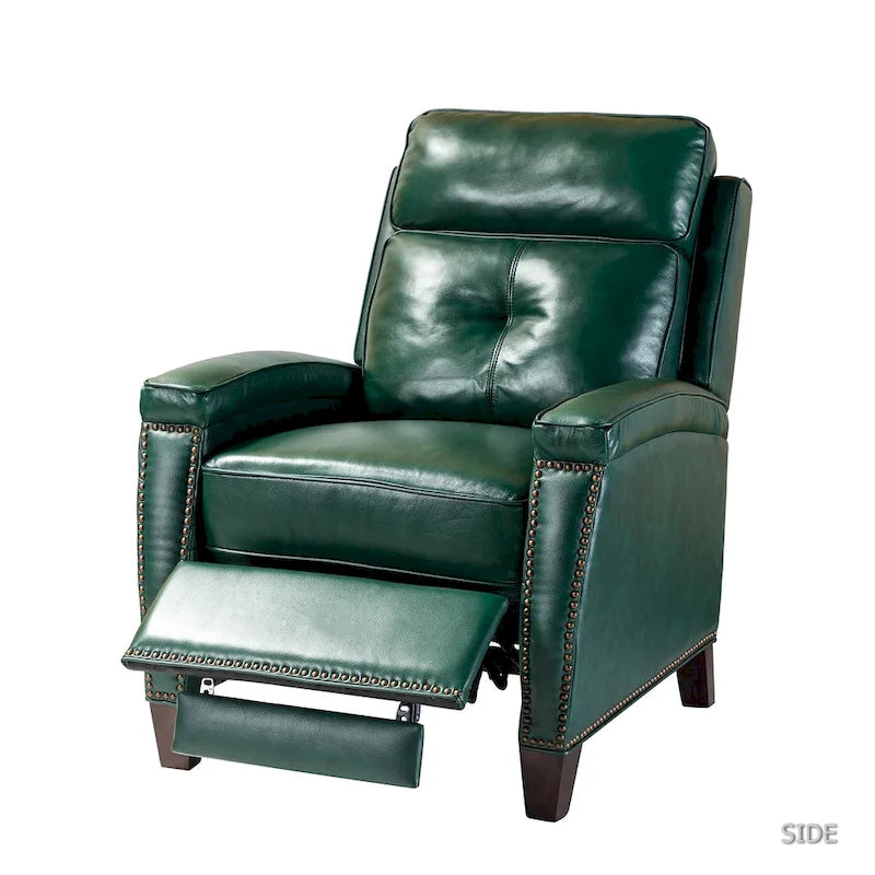 Gaspar Mid-Century Modern Genuine Leather Pushback Recliner with Wood legs Set of 2 by HULALA HOME