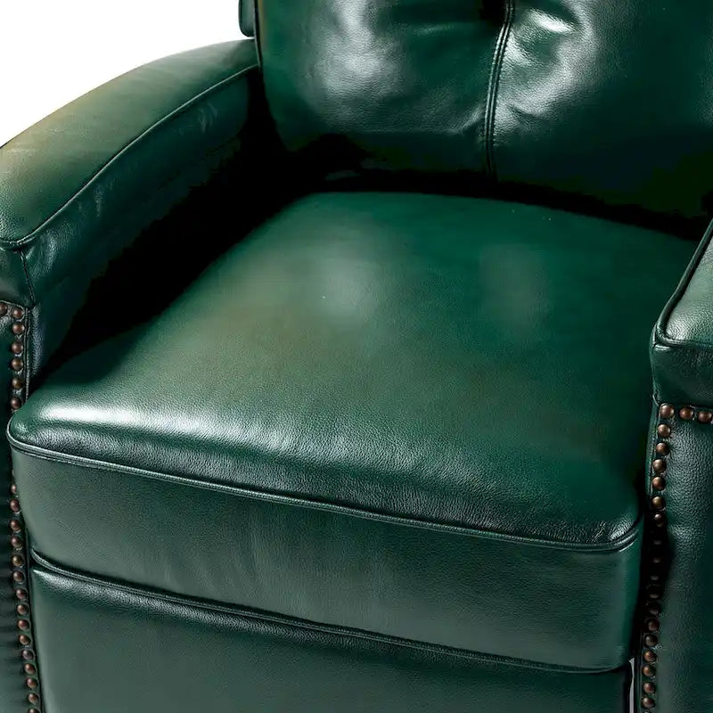 Gaspar Mid-Century Modern Genuine Leather Pushback Recliner with Wood legs Set of 2 by HULALA HOME