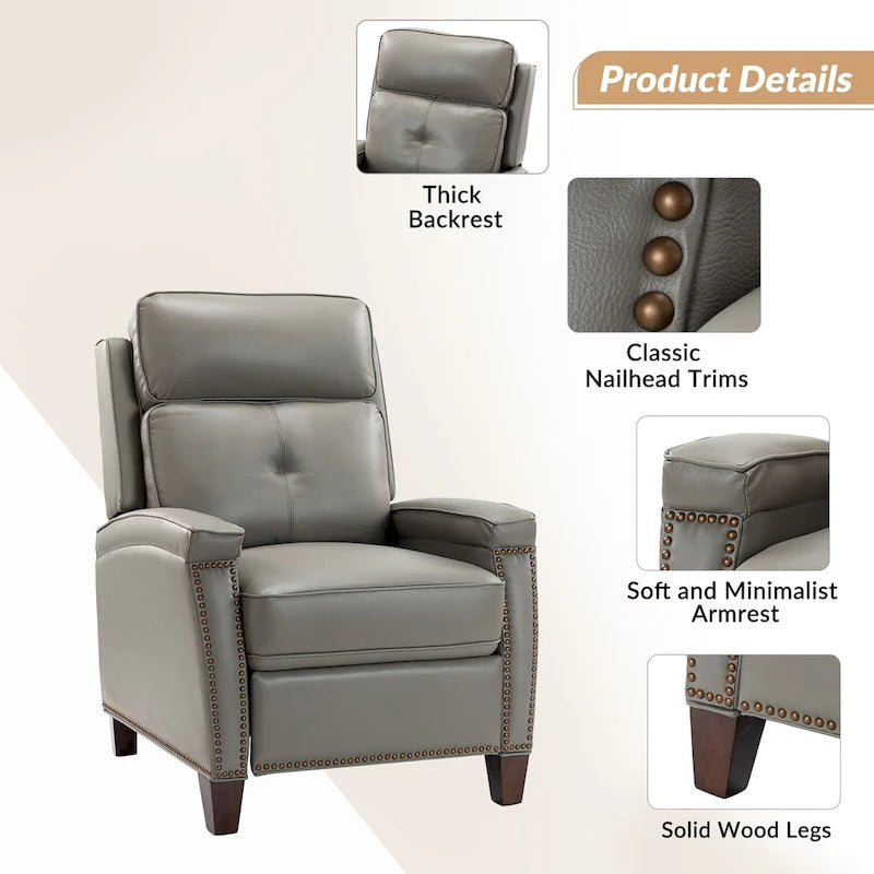 Gaspar Mid-Century Modern Genuine Leather Pushback Recliner with Wood legs Set of 2 by HULALA HOME