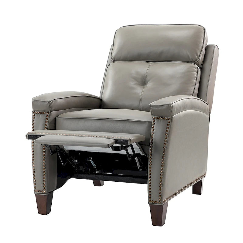 Gaspar Mid-Century Modern Genuine Leather Pushback Recliner with Wood legs Set of 2 by HULALA HOME