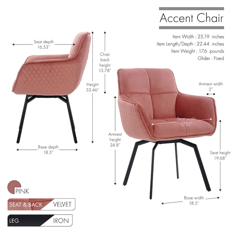 Velvet Swivel Accent Chair with Metal Legs - Single Seat