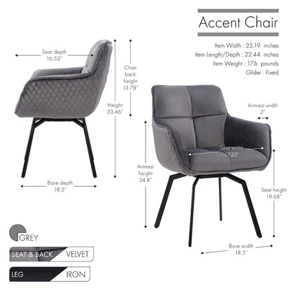 Velvet Swivel Accent Chair with Metal Legs - Single Seat