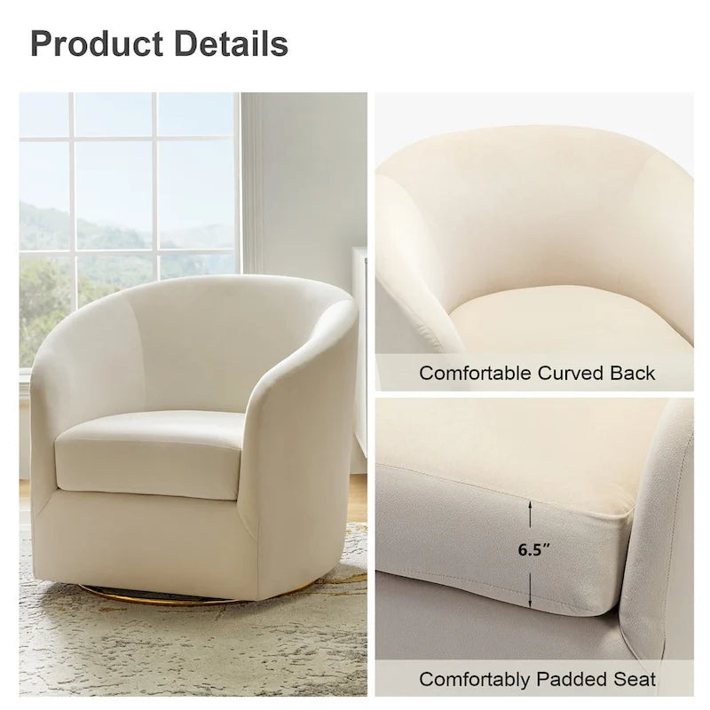 Velvet Curved Swivel Barrel Chair - Gold Base - Single Seat