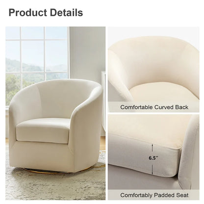 Velvet Curved Swivel Barrel Chair - Gold Base - Single Seat