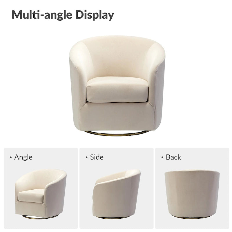 Velvet Curved Swivel Barrel Chair - Gold Base - Single Seat