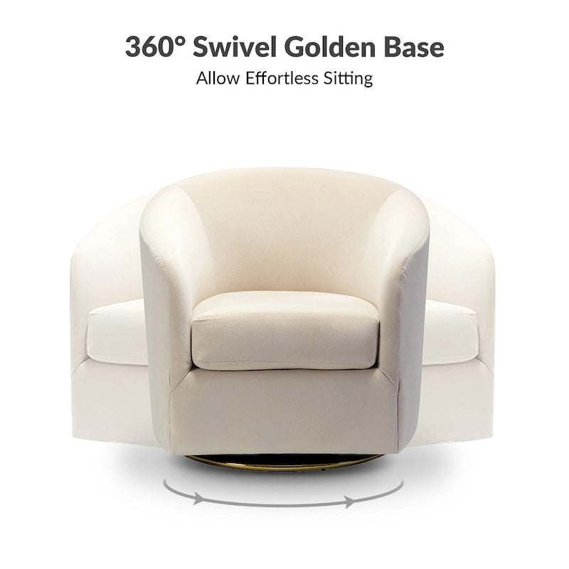 Velvet Curved Swivel Barrel Chair - Gold Base - Single Seat