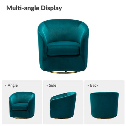 Velvet Curved Swivel Barrel Chair - Gold Base - Single Seat
