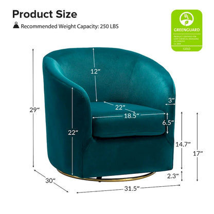 Velvet Curved Swivel Barrel Chair - Gold Base - Single Seat