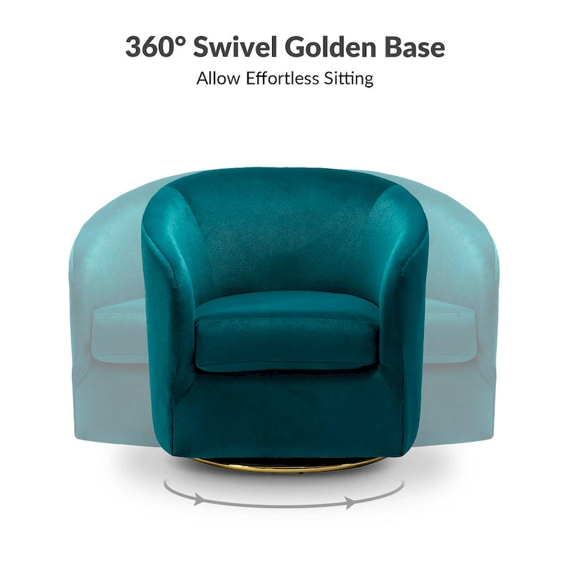 Velvet Curved Swivel Barrel Chair - Gold Base - Single Seat