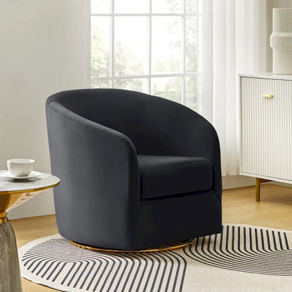 Velvet Curved Swivel Barrel Chair - Gold Base - Single Seat