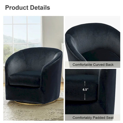 Velvet Curved Swivel Barrel Chair - Gold Base - Single Seat