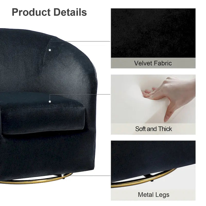 Velvet Curved Swivel Barrel Chair - Gold Base - Single Seat