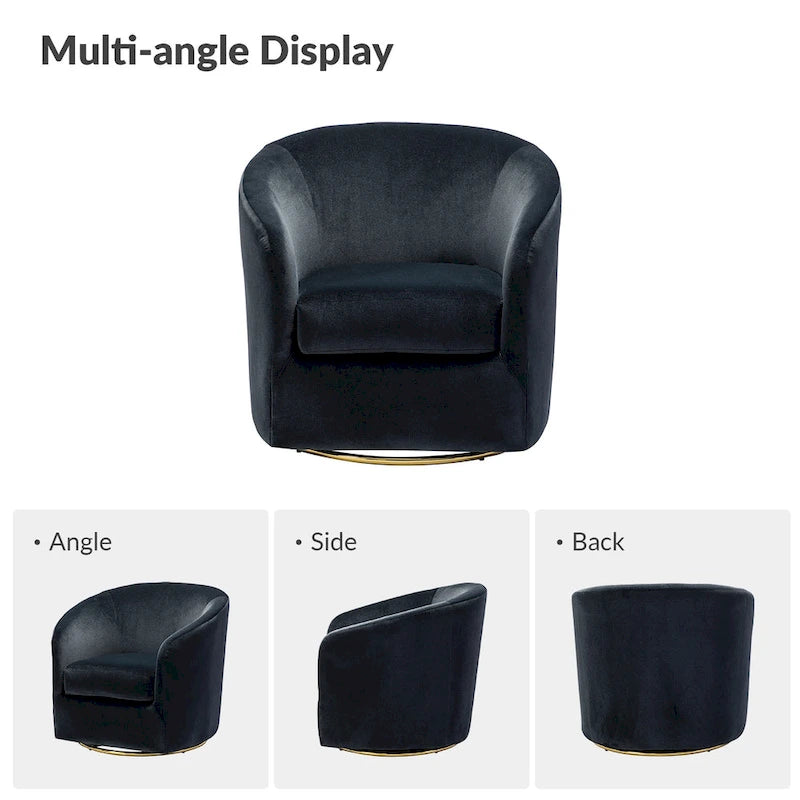 Velvet Curved Swivel Barrel Chair - Gold Base - Single Seat