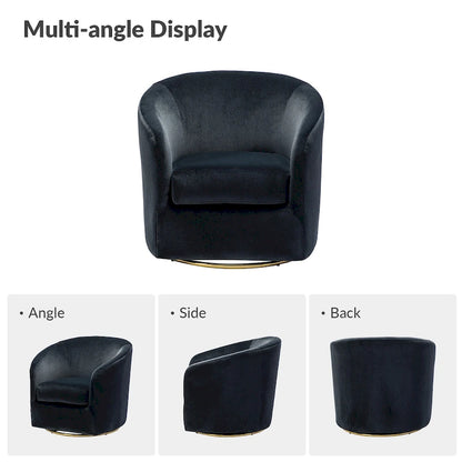 Velvet Curved Swivel Barrel Chair - Gold Base - Single Seat